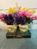 Rustic Farmhouse Country Flower Pots in Holder