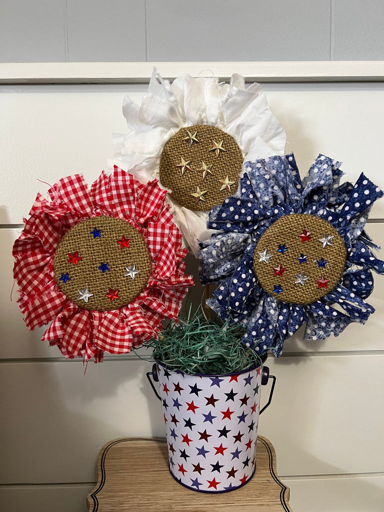 Patriotic Stars Flower Pot with Cloth Flower Arrangement