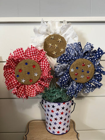 Patriotic Stars Flower Pot with Cloth Flower Arrangement
