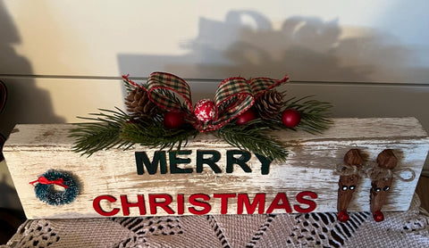 Merry Christmas Wooden Sign with Reindeer