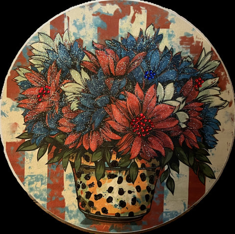 Patriotic Flowers on wood background