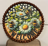 Daisy Round Wood Decor with Beaded Rim