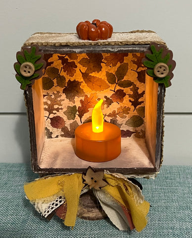 Fall Shelf Sitter Box with Flickering Candle