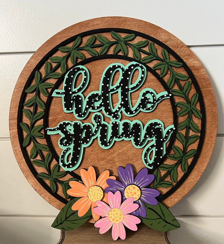 Spring Flowers Wooden Door Hanger