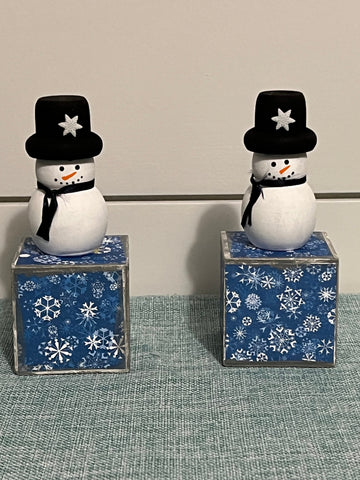 Snowman Blocks for Winter Decor and Tier Tray
