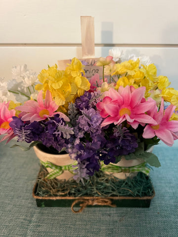 Rustic Farmhouse Country Flower Pots in Holder