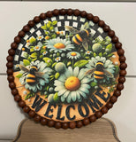 Daisy Round Wood Decor with Beaded Rim