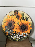 Sunflower Welcome Round Wood Decor