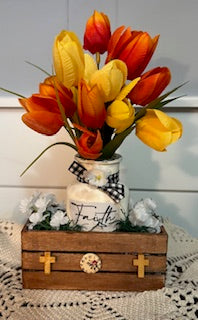 Tulips in Bottle Crate