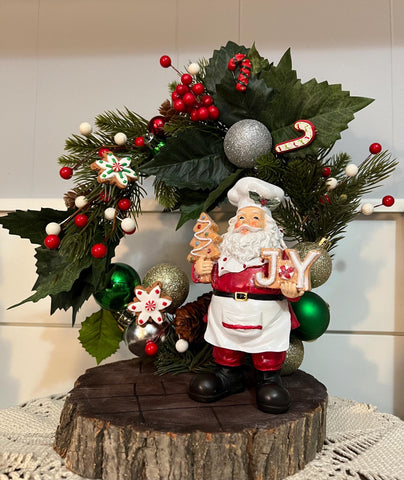 Christmas Santa Baking Cookies Wood Slice Table Decor