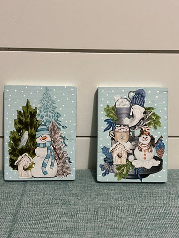 Snowman and Birdhouse Tier Tray or Shelf Sitters.