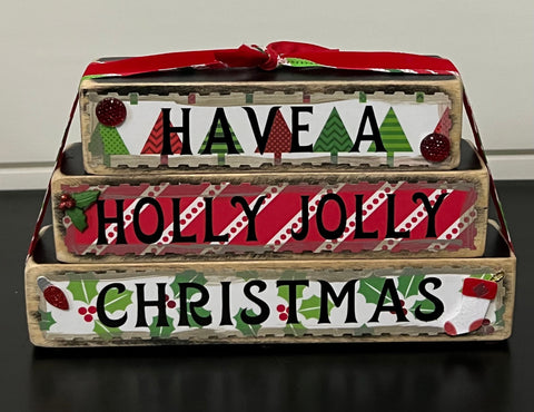 Have  Holly Jolly Christmas  Wood Word Block Stacker Decorative Sign Decoration