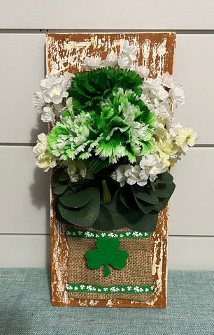 Rustic St Patrick’s Day Shamrock Bouquet in a Burlap Sack