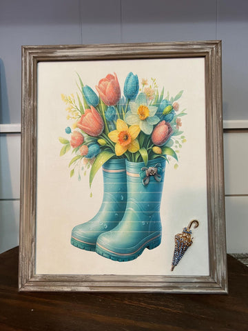 Spring Rain Boots Shelf Leaner Canvas Picture