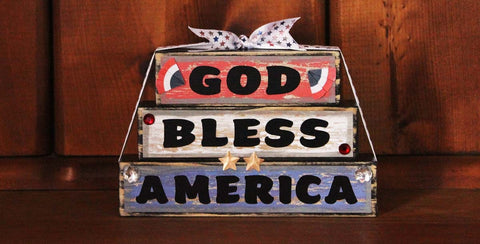 God Bless America Wood Word Block Stacker Decorative Sign Decoration