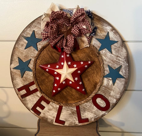 Patriotic Red, White and Blue Wooden Door Hanger
