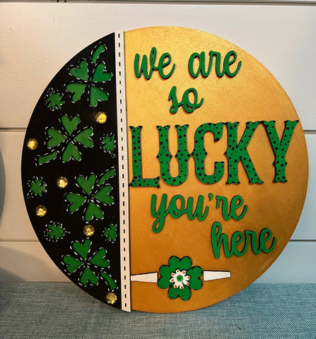 Lucky St Patricks Day Wooden Door Hanger