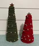 Yarn Christmas Trees and Wooden Present Joy Blocks